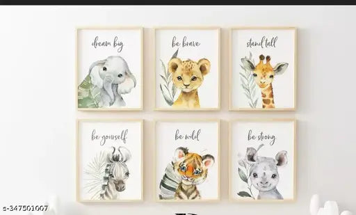 CRAFT VALLEY- Set of 6 Safari Animal Nursery wall art prints. Size 9*6 ,300 gsm wall poster Safari Nursery decor, Poster, Kids Living Room, Home Decor