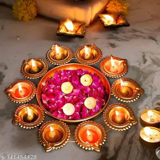 Flower Shape Decorative Urli Bowl  Rangoli Candle Diya