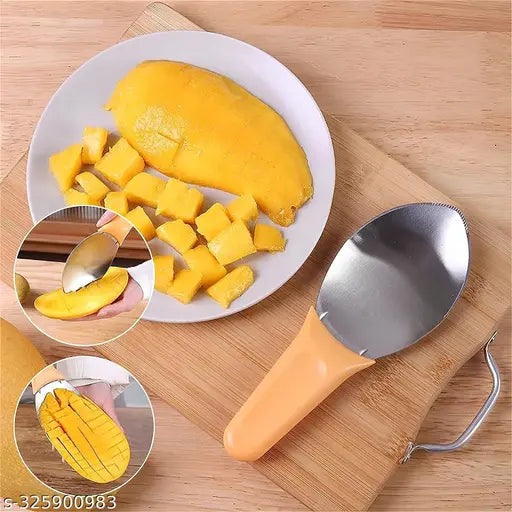 Mango Slicer Stainless Steel Mango Cutter Tool Pulp Extractor Sharp Blade Comfortable Grip Fruit Cutter Scoop Kitchen Gadget