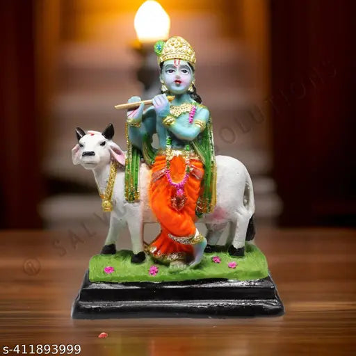 Easy Kart 1 Marble Dust Multicolor Laddu Gopal/Bal Gopal Cow Krishna Statue, (Multicolor)