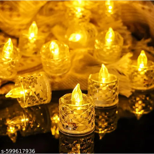 6 Pcs LED Tea Light Candles | Flameless & Smokeless Diya | Decorative Acrylic Candle | Home Decor, Navratri Decor Items, Diwali Decoration Item, Room, Table, Pooja Room Decor (Yellow)