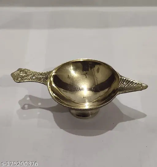 Pure Brass Set 5 Piece Pooja Plate, Ghanti, Diya, Lota, Agarbati Stand Home Decoration