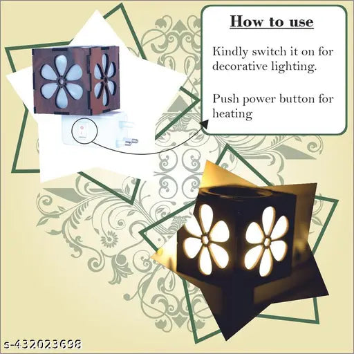 ZUPER Premium Wooden Brown Electric Home Fragrance Lamp With Night Lamp, Kapoor Dani for Home, Incense burner Office, Living Room | Camphor Burner with Night Lamp, Rectangular (Pack Of 1)