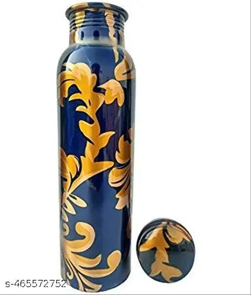 BLUE PRINTED COPPER BOTTLE,  PRINTED WATER BOTTLE, WATER BOTTLE , PURE COPPER BOTTLE, JOINTLESS COPPER BOTTLE 950 ML