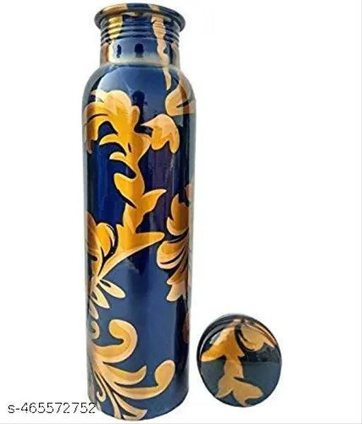 BLUE PRINTED COPPER BOTTLE,  PRINTED WATER BOTTLE, WATER BOTTLE , PURE COPPER BOTTLE, JOINTLESS COPPER BOTTLE 950 ML