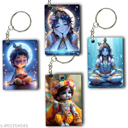 ASvik Creations Premium  Cute Krishna KC-04 Printed Keychain Pack of 4 - Stylish Acrylic Keychain for Bike, Scooty, Car, Home, Office - Cute Religious Gift for Men, Women, Kids