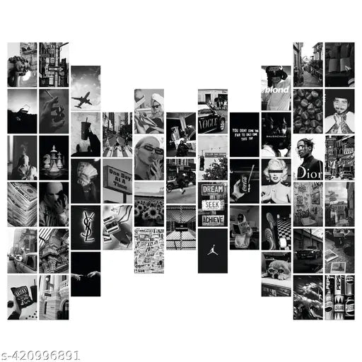 Pack of 54 54PCS Black & White Aesthetic Wall Collage Kit - 4x6 Inch Chic Photo Prints with Double-Sided Tape - Perfect for Dorm, Bar, or VSCO Display