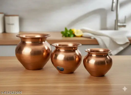 Set of 3 Traditional Copper Kalash/Pot (Kitchen & Pooja)