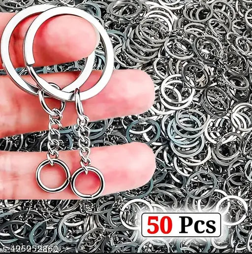 50Pcs, Keyring Keychain Split Silver Plated Alloy Keychain for Bike, Car, House, Office & Diy Craft Keychain Rust Free Heavy Duty