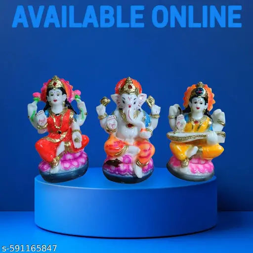 Laxmi. Ganesha Saraswati Idol for Home & Office Decoration | 10x5x5 cm, 300g | Premium Decorative Showpiece for Mandir, Pooja Room, Table & Gift | Traditional Hindu God Statue for Diwali, Festivals & Auspicious Occasions.