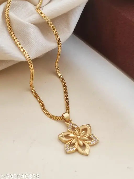 khodiyar Elegant Gold Floral Pendant Necklace with Crystal Accents pack of 1