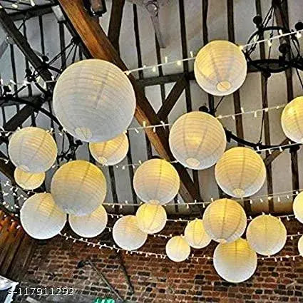 UNIVERSAL BUYER 10 inch Round Hanging Ball Paper Hanging Lantern Paper Lamp for Decoration at Party Birthday (White, Pack of 10) (Size: 10 inch)