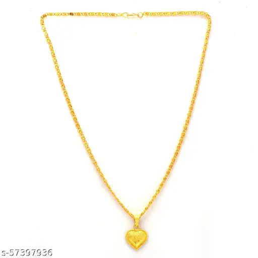 Jewar Mandi Fine Gold Plated Heart/Pan/Dil Locket Brass Pendant Designer Jewellry with Chain for Men