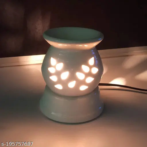 PeepalComm Ceramic Electric Aroma Diffuser Night Lamp Light with Lemongrass Rose Aroma Oil 10ml Each for Home Office Hotel Spa