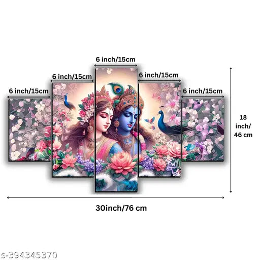 JB Creations Radha Krishna Painting for Home Decor, Bedroom, living Room and For Gifts Digital Reprint 18 inch x 30 inch Painting (Without Frame, Pack of 5)