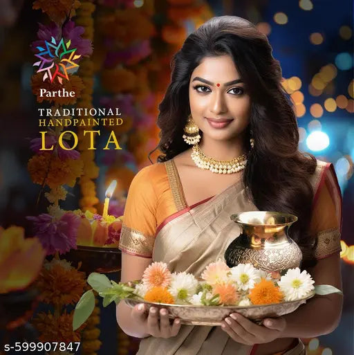 HANDICRAFT Pure Brass Embose Designer Lota for Puja Kerwachowth, Diwali Pooja Kalash (Embossed) (250 ml)  Lotani