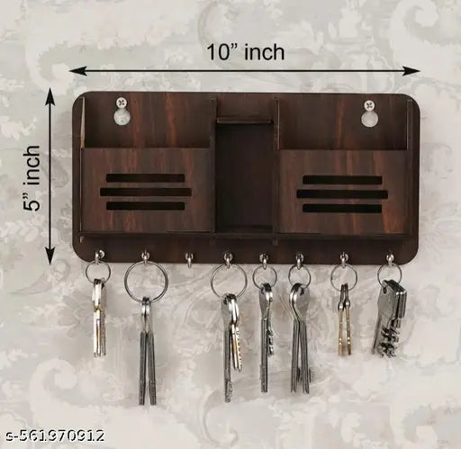 Beautiful Wooden Wall Mounted Designer Key Holders & Mobile Holder Stand for Home Decor | Stylish Hook Stand Organizer for Home Holder with Mobile Stand (