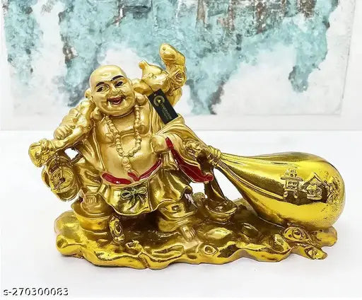 PAYSTORE Golden Laughing Buddha Budha For Health Wealth Money And Good Luck With Wealth, Set of 1