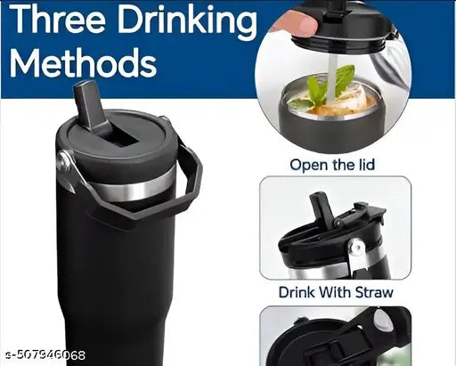 Blissware 900 ML(BLACK) Tumbler Stainless Steel Vacuum Insulated Tumbler with Lid and Straw for Water, Iced Tea or Coffee, Smoothie and More