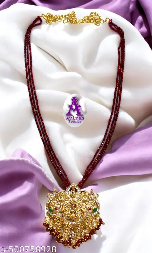 Avirah Pearls Designer 02mm Marron Hydro Crystal with Asta Laxmi CZ Pendent for Women's & Girls