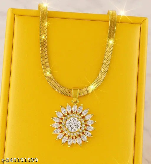 Zirconia Copper Pendant Luxurious Flower Pendant Necklace