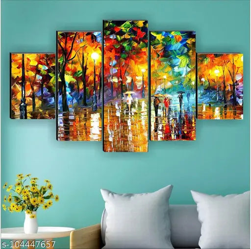 Set Of 5 Modern Art Wall Painting With Frame For Home Decoration , Living Room Office , Hotel (76 X 45 CM ) Multicolor , Theme : Religious