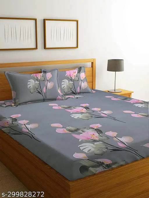 Glace Cotton Bedsheet For Double Bed With 2 Pillow Covers