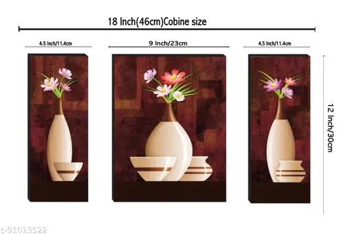 WALLSTOXX Modern Art Beautiful Flower Pot Set of 3 Wall Painting For Living Room Home Decorated Office Hotel Gift Item 12 Inch * 18 Inch Painting
