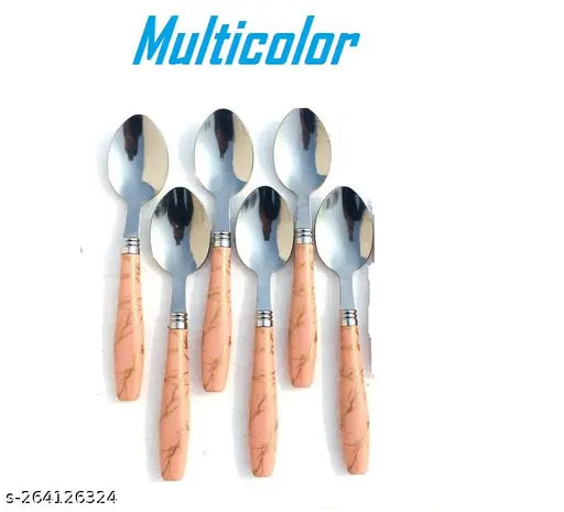 Combo Of 3 , Multicolor Dinner Marbel Spoon Set Of 6, Stainless Steel Ghee Pot With Lid And Spoon (250ml) Chees Greaterl