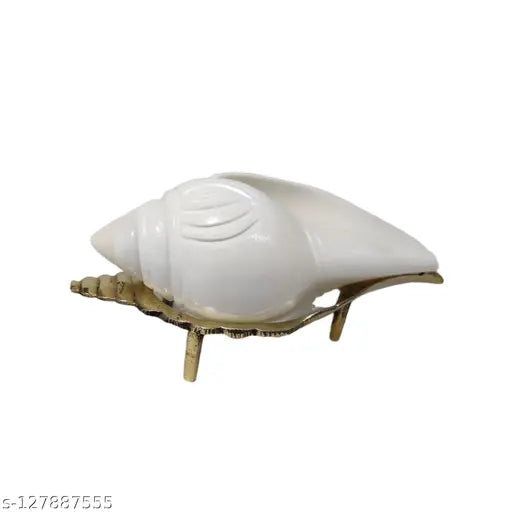 Divine Bazaar Brass  Shankh Stand With Shankh combo set,Jal Shank, White Shankh With Brass Stand,
