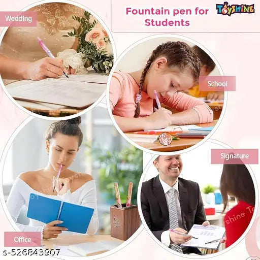 Kawaii Fountain Pen for Students, Unicorn Fountain Pen Set for School & Office, Kawaii Stationary Gift for Kids ,Quick Sand Fountain Pen Set(2 Pens, 4 Refills and 1 Bookmark)- Multi