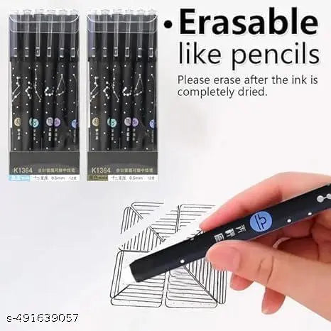 6 PIECE Erasable Constellation Star Galaxyy Printed Zodiac Gel Pens 0.5mm | Gel Blue Ink Pen Office School Stationary Supplies | Play Sudoku | Back Tip Is Eraser | Cheating Pen