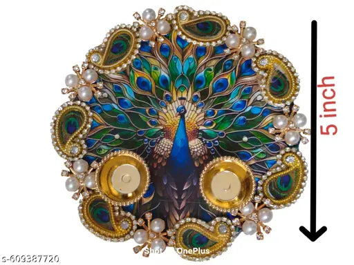 Peacock feather roli chawal Thali – Divine Elegance