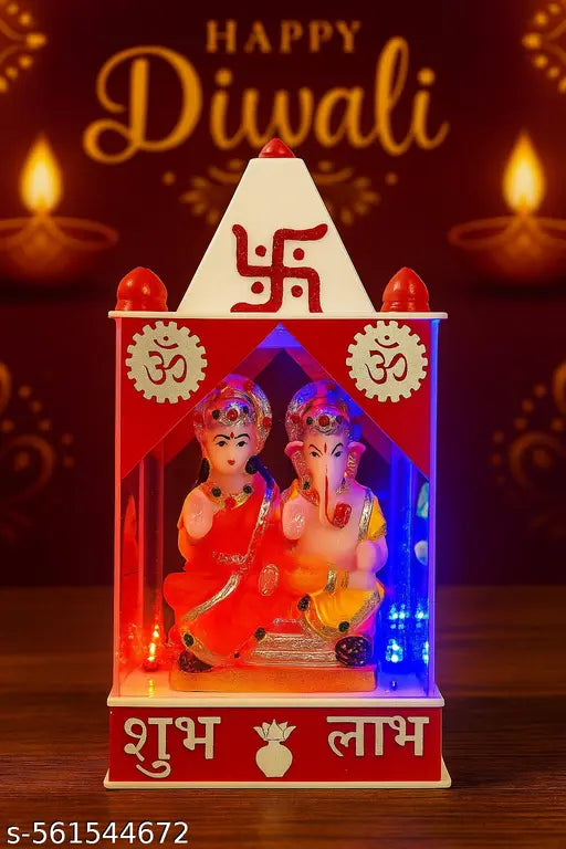 "Laxmi Ganesha Idol for Diwali Gift & Home Temple" – LED Light Showpiece for Pooja Room, Mandir Decor, Festival Vastus Statue with Electric Glow Murti