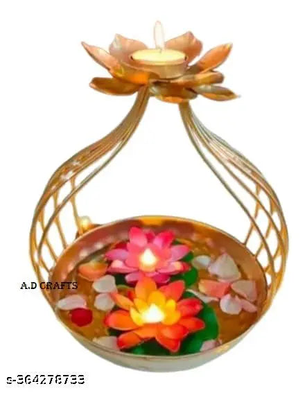 Flower Shape Diya Decorative Urli Bowl for Home, Office and Table Decor |Floating Flowers and Tea Light Candles Home, Diwali Decoration, Pooja