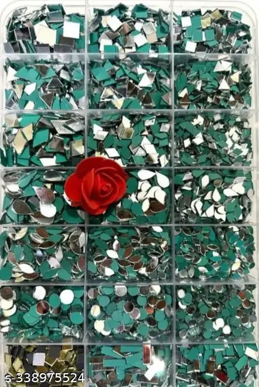 21 shape of mirror craft kit for jawellary macking kit or stationary use and also crafting work with uniqe 21 design total - 2100 pcs each shape 100 pcs.