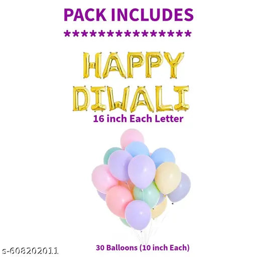Party Box Happy Diwali for Shubh Labh Modern Diwali Decoration Sale with Golden and Multicolor Balloons Decor Item Kit