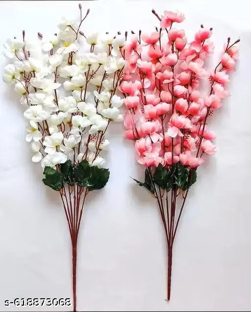 Shivraj Decor Premium Artificial Cherry Blossom Flowers – Baby-Pink 01 pcs and White 01 pcs Faux Flower Bunch for Home Decoration, Artificial Silk Flowers for Vase, Indoor Outdoor Use, Living Room, Bedroom, Office, Balcony, Garden, Party, Wedding, Festiva