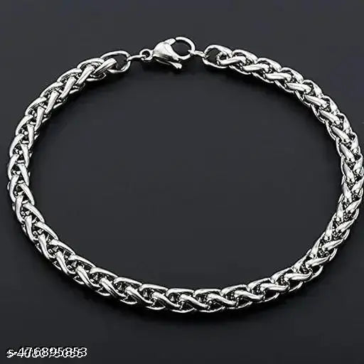 ISUBUCCI Classy Men Silver Plated Chain Bracelet || Men's High Quality Stainless Steel Twisted Bracelet (Silver)