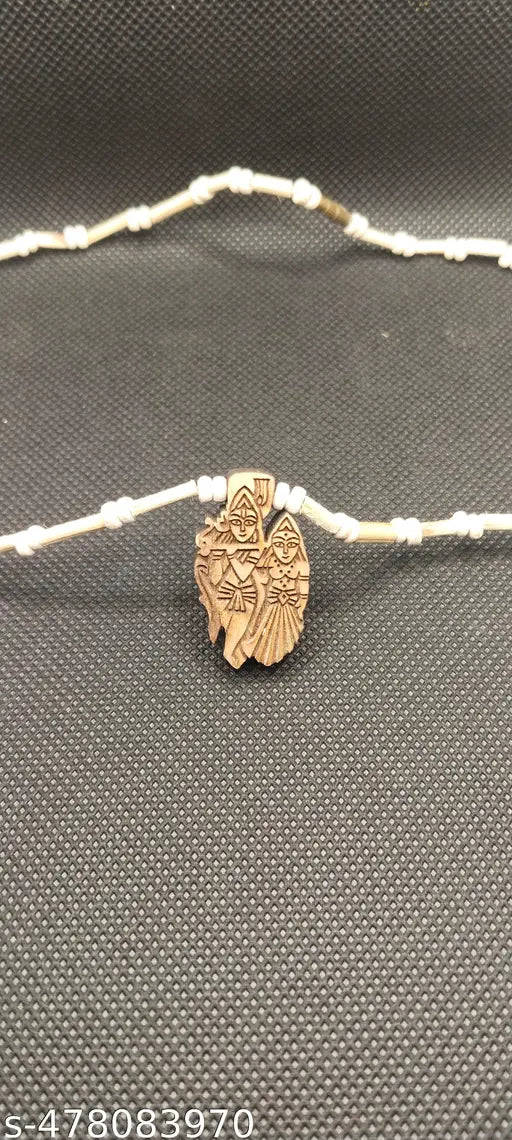 Original & Natural Wood Tulsi Kanthi Mala With Radhe krishna locket Pendent Wood Locket Set