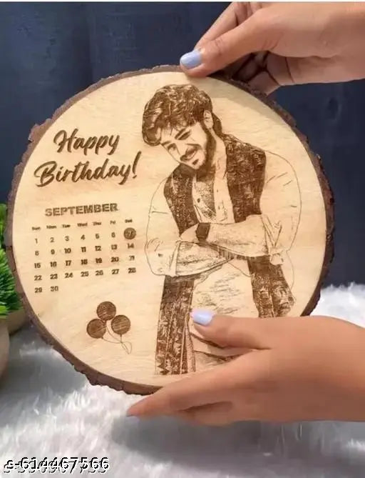 Customize Engraved Natural Slice Wooden Round Photo Frame, Personalized Picture Gift For Birthday, Wedding, Real Wood Plaque With Wood Stand, Tabletop, 6 inch