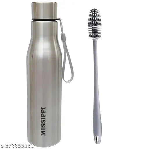 Missippi Stainless Steel 1000 ml Water Bottle with Side rope for Fridge,Office,School & College - Pack of 1  + Bottle Silicone Brush