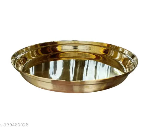 Craft World Pure Brass Handicraft Puja Pooja Thali, Arti Plate For Pooja - Worship at Home or Office (L-10Inch)