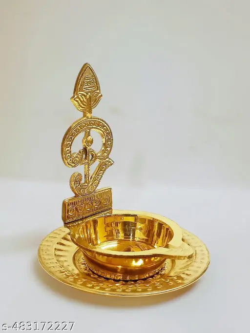 Madhura eStores Brass OM MURUGA DIYA with plate ( Weight 120 gms )