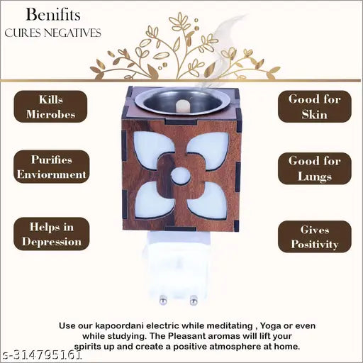 Gojeeva Kapoor Dani Electrical Camphor Diffuser Glass with On/Off Switch to Toggle Between Burner and Lamp_D30