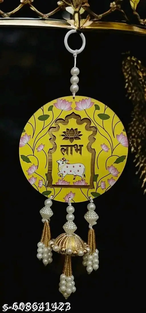 MK_HUB round Shubh Labh Cow and Lotuss Wall Hanging Toran for Pooja Room Home and Diwali Decor Toran Wall Door Hanging Gift Decorative home decor Diwali Ganesha chaturthi navratri janmashtami decoration Items (Set of 1)