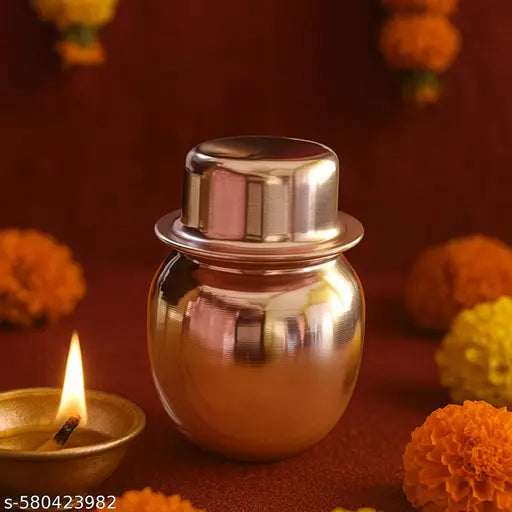 KRIARA Small Size Copper Kalash with Pela for Pooja & Puja Mandir | Small Size Copper Lota & Copper Pela Set for Puja Rituals | Puja & Pooja Essentials for Home Mandir | Tamba Lota for Water – Total Height  6 cm, 4.5 cm Outer Diameter, 40g