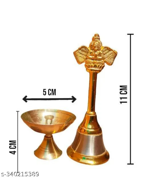 Combo Metal Hand Held Temple Bell Pooja Garud Ghanti.Religious and Spiritual And Brass Diya for Puja Small Size Akhand Diya for Puja