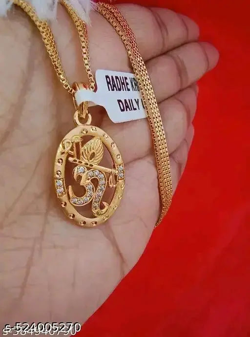 MANYA TRADITIONAL 1 GRAM  GOLD OM PENDANT WITH UNIC CHAIN FOR MENS AND BOYS