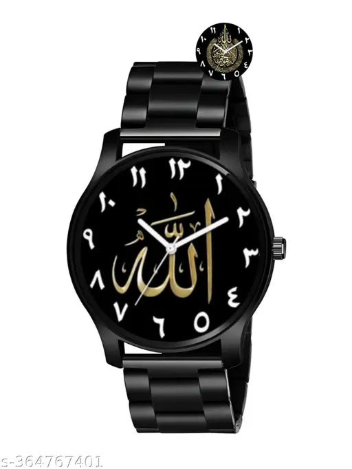 ISLAMIC Allah Ki Dua Design Round Black Dial Latest Fashion Silver Stainless Steel Strap Stylish Wrist Watch for Men and Boys, Pack of 1